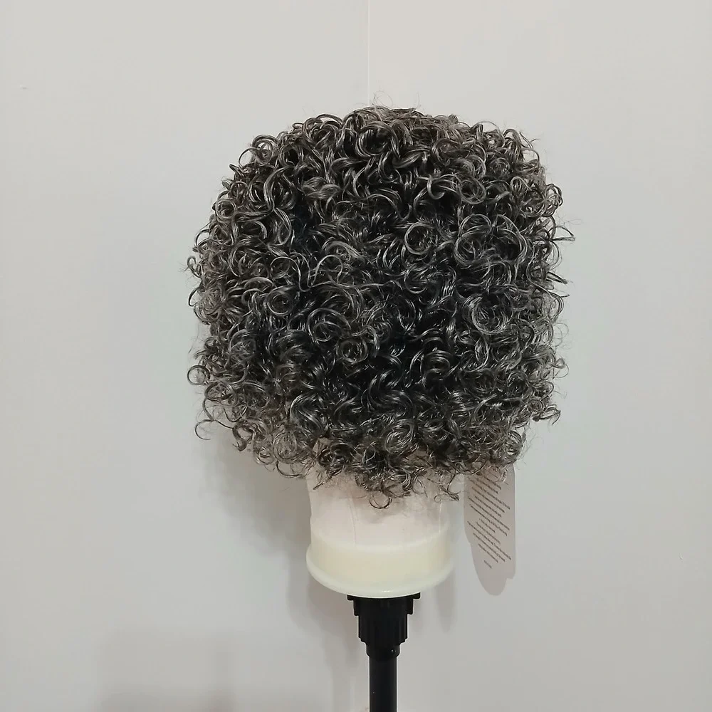My Style HUA Hebe Human Hair Wig Short Curly Glueless Grey Salt and Pepper NEW